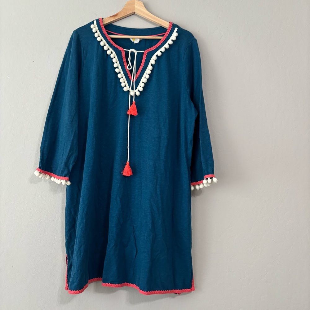 Boden Kasia Blue Pom Pom Tunic Dress - Picture 2 of 8